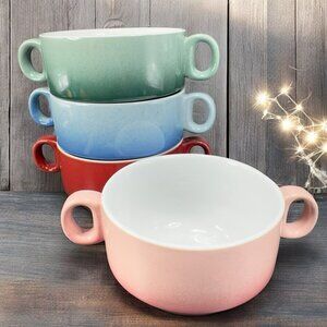 LOVECASA French Onion Ceramic Bowls With Handles Stackable Multicolor Set 4